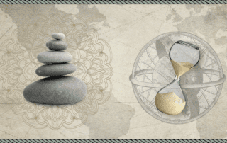 Image of rocks balancing and an hourglass