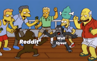 Two monkeys fighting. One named Reddit and the other named Wall Street.