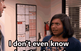 Image from the Office where the girl says "I don't even know what the theme is."